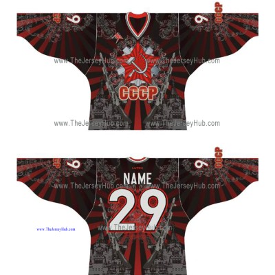 Hammer and Sickle Kalashnikov Star USSR Soviet Russian Hockey Jersey Dark