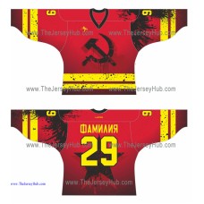 Red Heat Hammer and Sickle Russian Hockey Jersey Dark