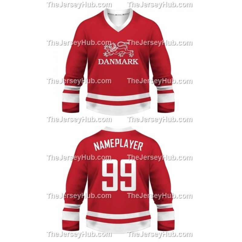 Team Denmark 2017 White Ice Hockey Jersey Custom Name and Number