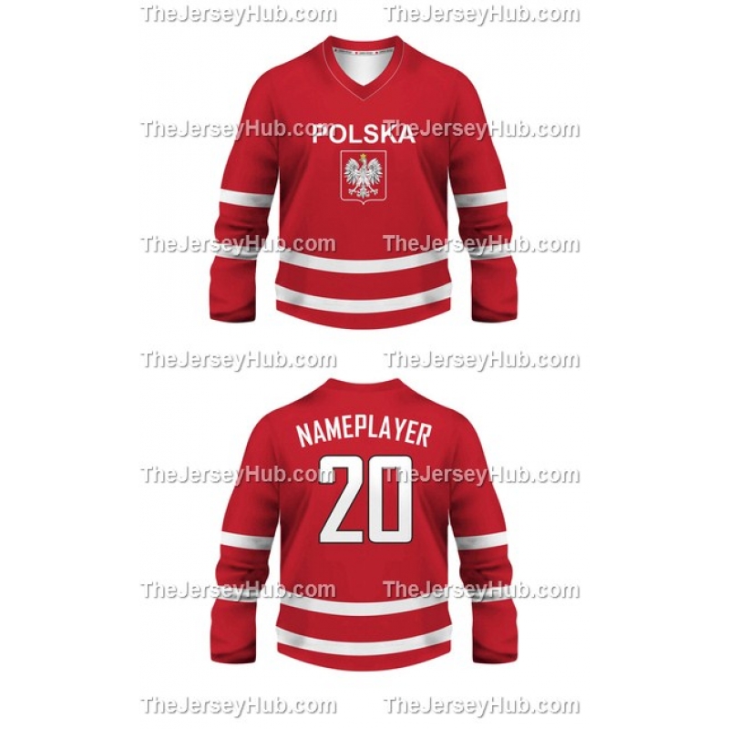 Team Poland 2019 Red Ice Hockey Jersey Custom Name and Number 